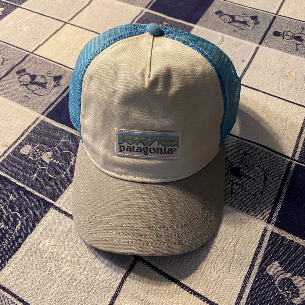 Patagonia layback trucker mesh hat low crown blue